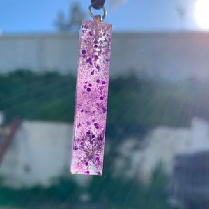 Purple Crystal Pendant w/ Flowers Necklace